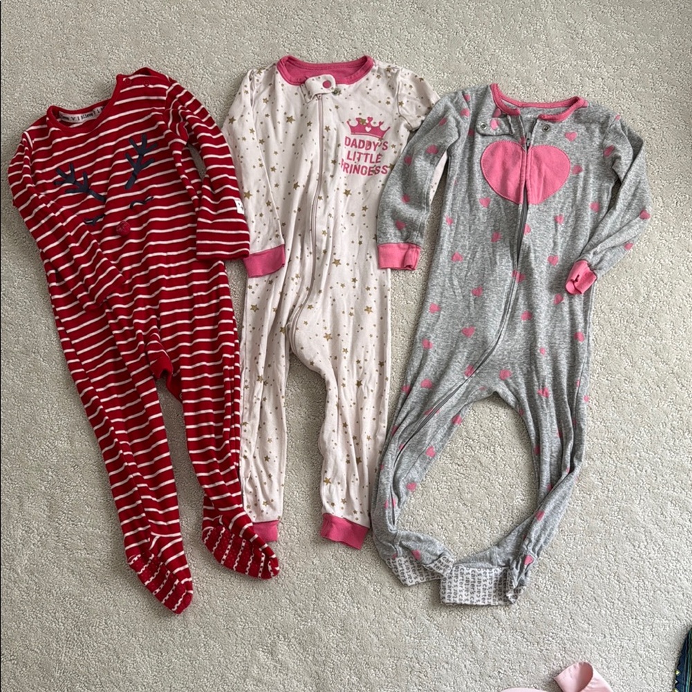 Cozy Kids One Piece Pajama Set - Red, Pink, and Gray, 2T